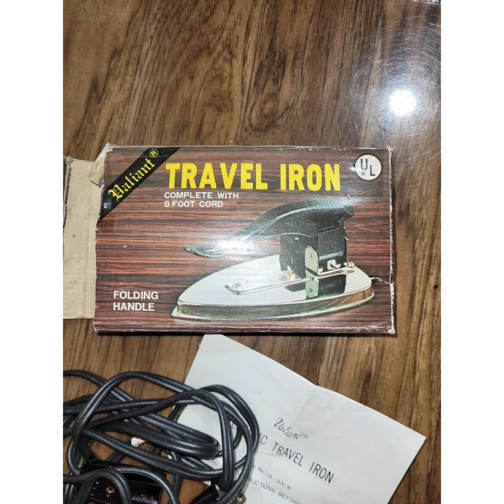 VTG Valiant Travel Iron Folding Handle Electric Dry Compact w/Original Box Works